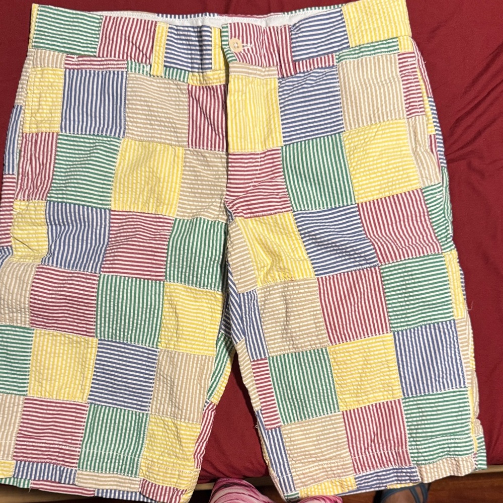 Ralph Lauren Patchwork Stripe Seersucker Shorts in Yellow, Green, Blue, Red, Tan